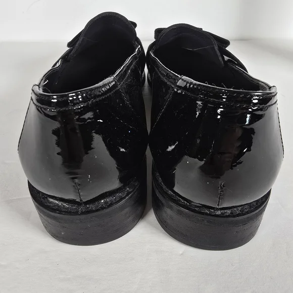 Stuart Weitzman Black Payent Leather With Grosgrain Ribbon Detail Loafers Size 8 - Picture 5 of 8